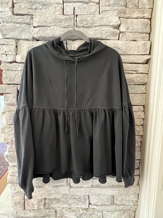 aerie Tops - aerie Black Hooded Peplum Pullover Sweatshirt